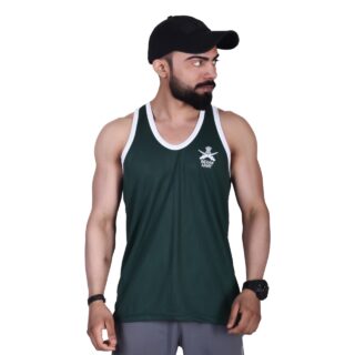 Sando sleeveless t-shirt dark green and white with Indian army print