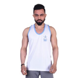 Sando sleeveless t-shirt white and sky blue with Indian army print