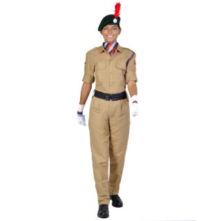 GIRLS NCC UNIFORM SET WITH BERTCAP, CAP BADGE, HACKLE, BELT, HANDGLOVES, TITLE SHOULDER , LANYARD, NECK SCARF