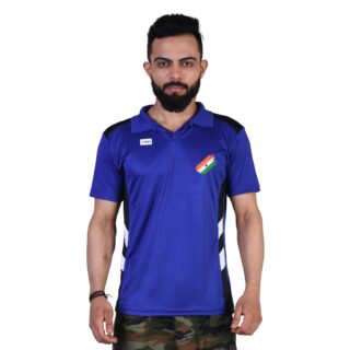 Blue Indian Army Black Embroidery Half Sleeve T-shirt