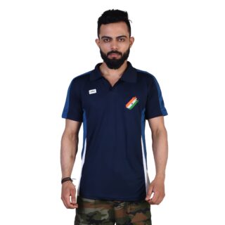 Navy Blue Indian Army Black Embroidery Half Sleeve T-shirt