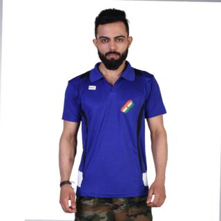 COMMANDO T-SHIRT HALF SLEEVE WITH INDIAN FLAG EMBROIDERY BLUE