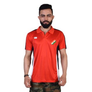 COMMANDO T-SHIRT HALF SLEEVE WITH INDIAN FLAG EMBROIDERY RED