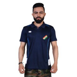 COMMANDO T-SHIRT HALF SLEEVE WITH INDIAN FLAG EMBROIDERY NAVY BLUE