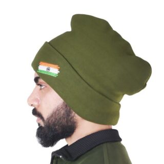 Winter Cap With Green Print With Flag