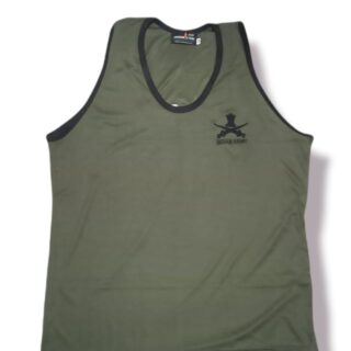 Sando Sleeveless T-Shirt Dark Green With Black Indian Army Print