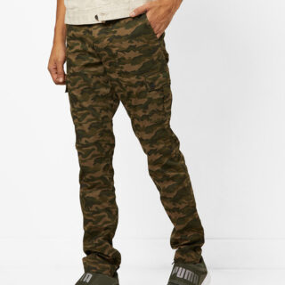 Dark Green Camouflage Print Slim Fit Cargo Pants