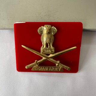 Indian army bike brass logo with red background